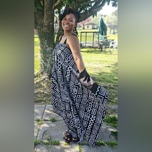 Black and White Geometric Maxi Ankara  Dress